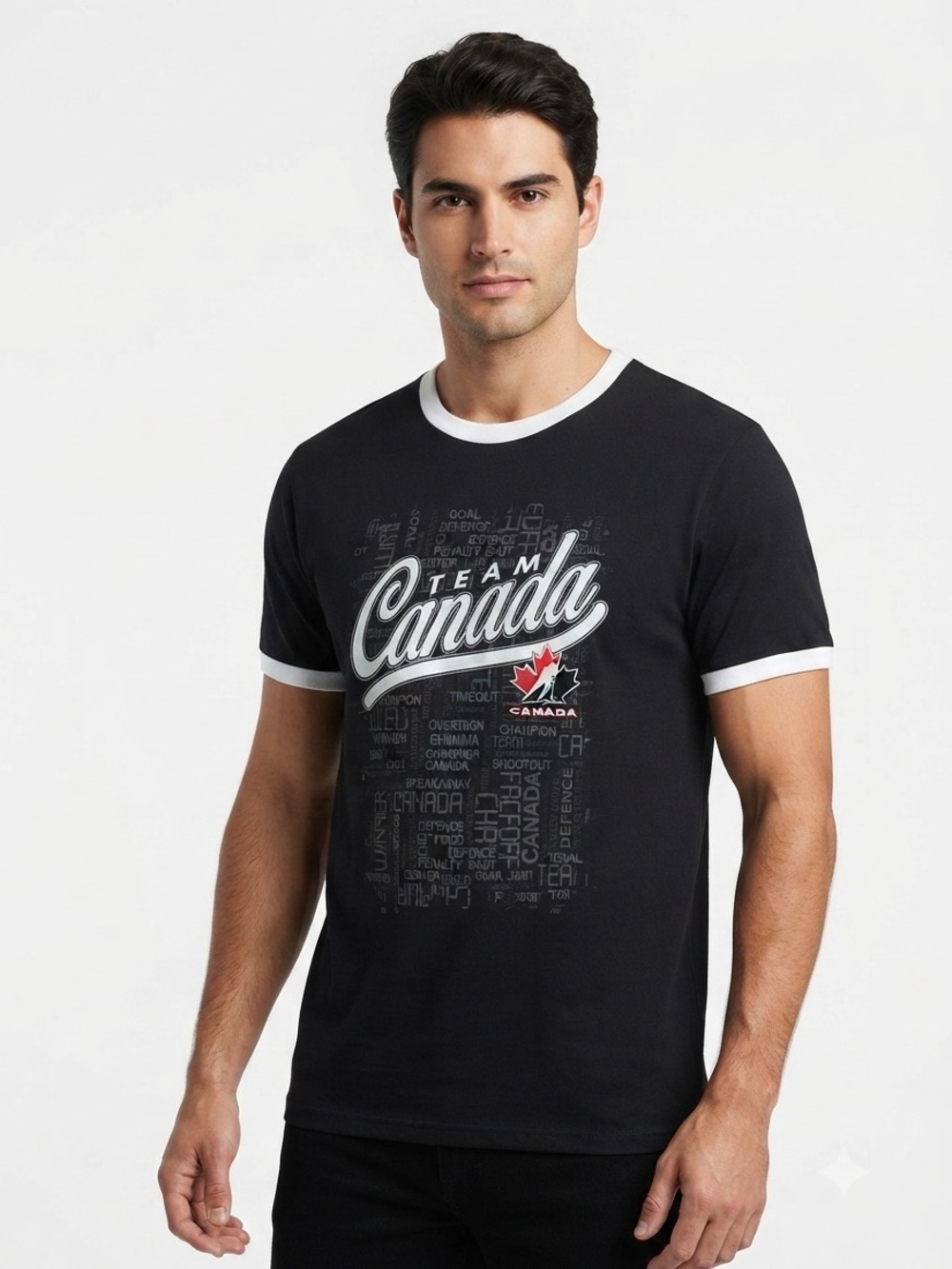 TEAM CANADA Hockey Ringer T-Shirt XL 22” p2p Black